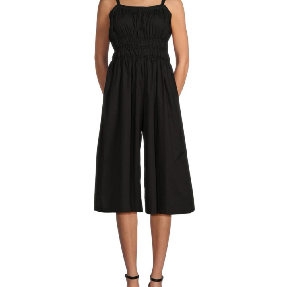 Pinko Black Jumpsuit with Square Neckline and Wide-Leg Culottes